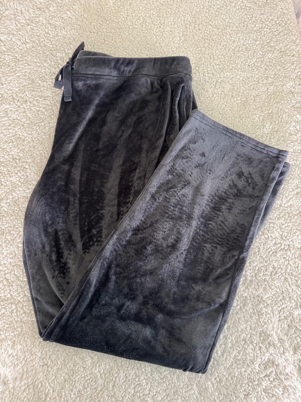 Natori Pants Womens XL Velour Charcoal Gray Pull On Soft Stretchy High Rise Cozy